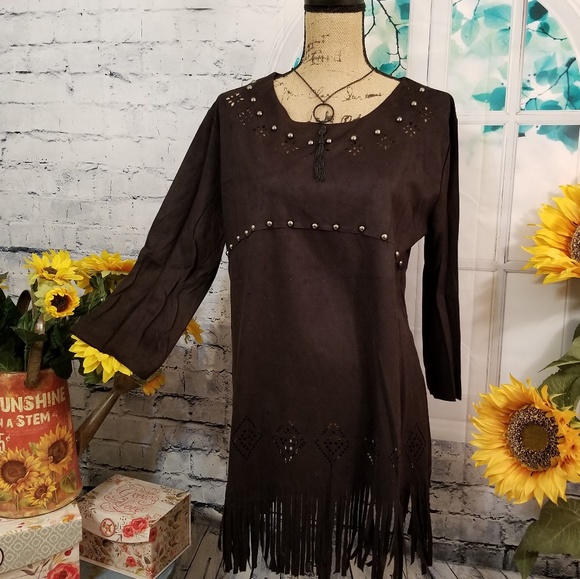 🦋L-3X STUNNING!🦋BOHO FAUX SUEDE TUNIC🦋 - Picture 4 of 8